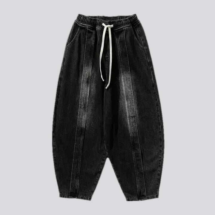 Baggy mid-waist faded jean joggers for men