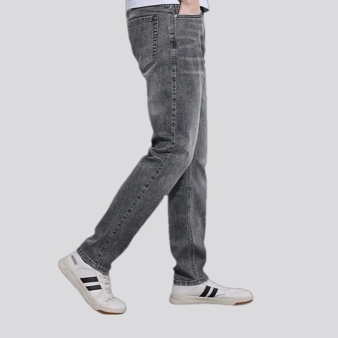 Abraded stonewashed slim men's jeans