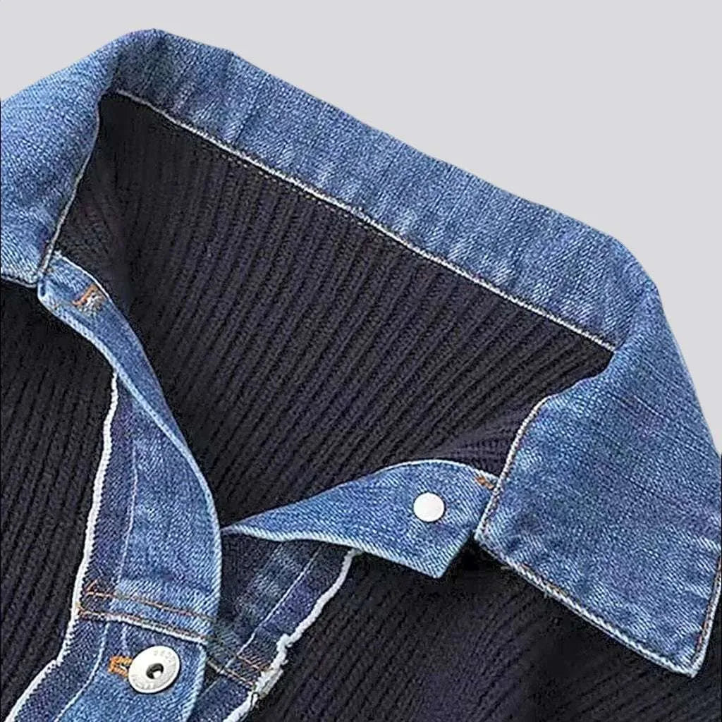 Mixed-fabrics oversized denim jacket
 for ladies