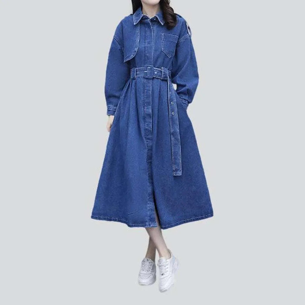 Women's denim coat with belt | Jeans4you.shop