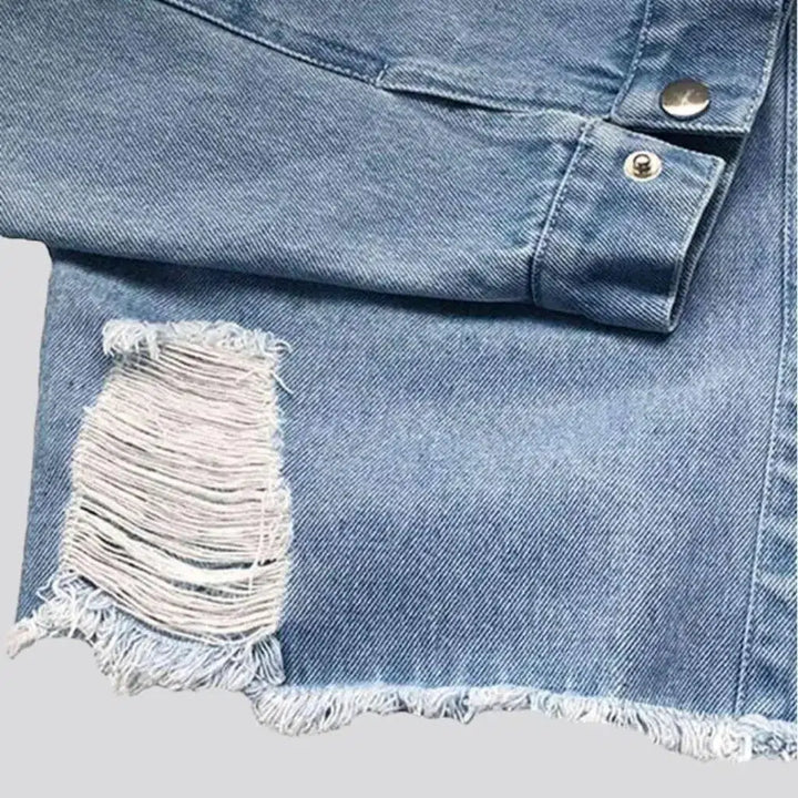 Raw-hem grunge denim jacket for ladies