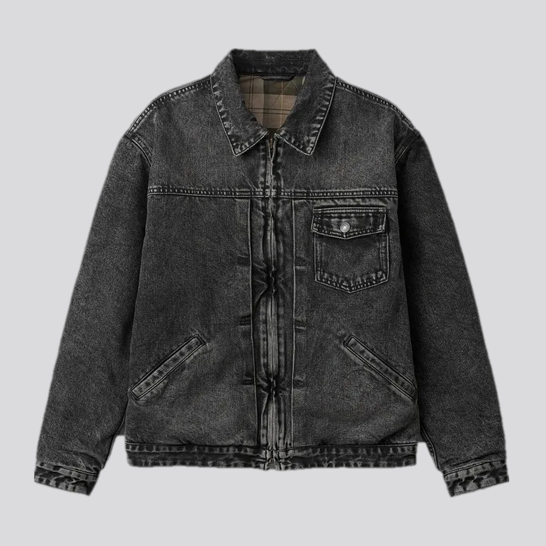 Stonewashed Plaid Men's Jean Jacket | Jeans4you.shop