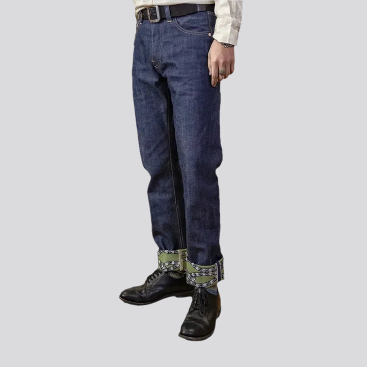 Cuffed self-edge men's jeans