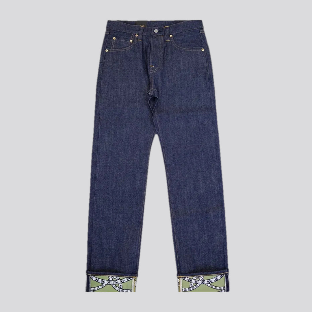 Cuffed self-edge men's jeans